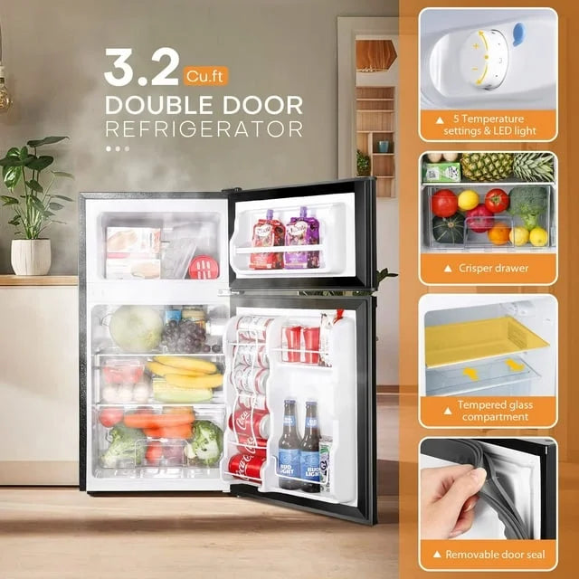 3.2 Cu.ft Double Door Mini Fridge with Freezer V6364