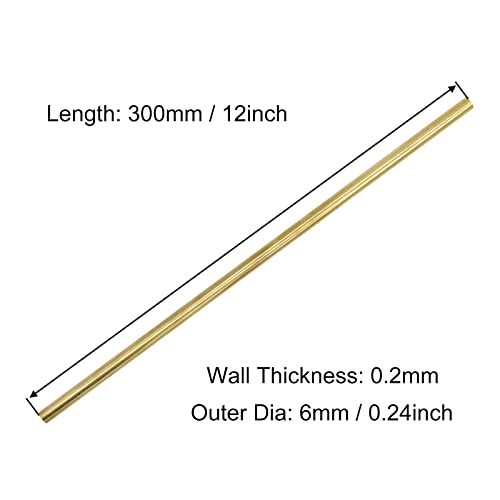 Brass Round Tube 0.2mm Wall Thickness 300mm Length Metal Seamless Straight Pipe Tubing 3pcs R443
