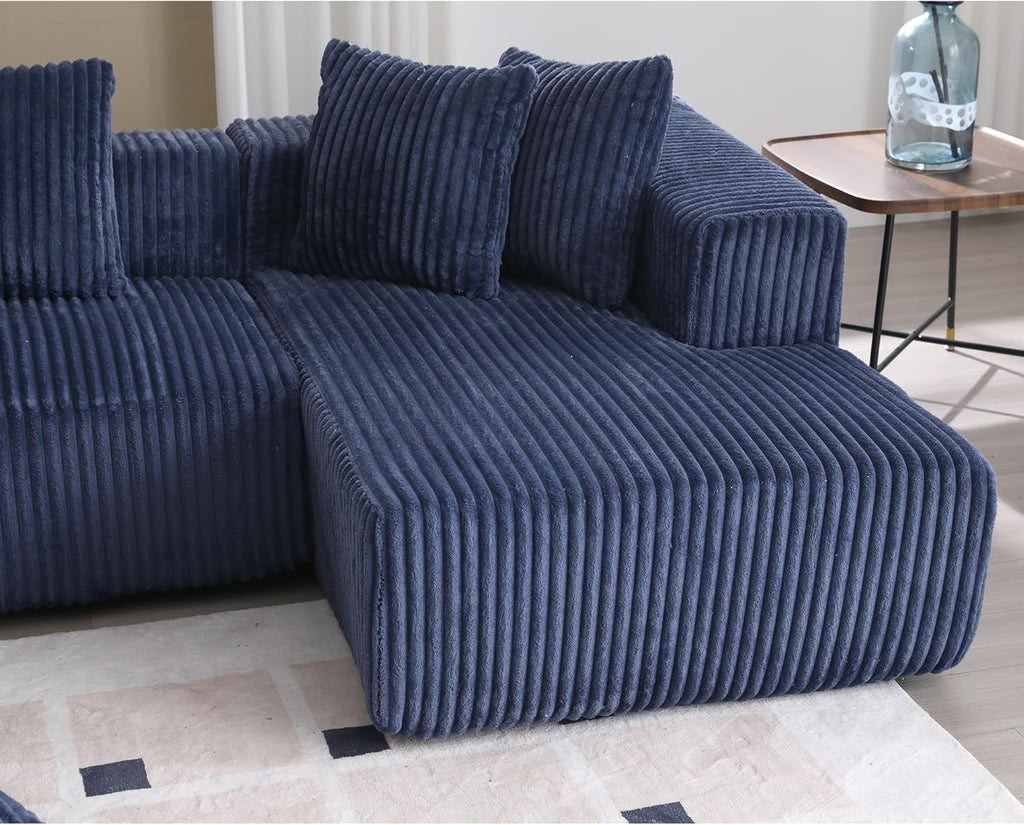 Blue Corduroy Modular Sectional Sofa with 8 Pillows P99253