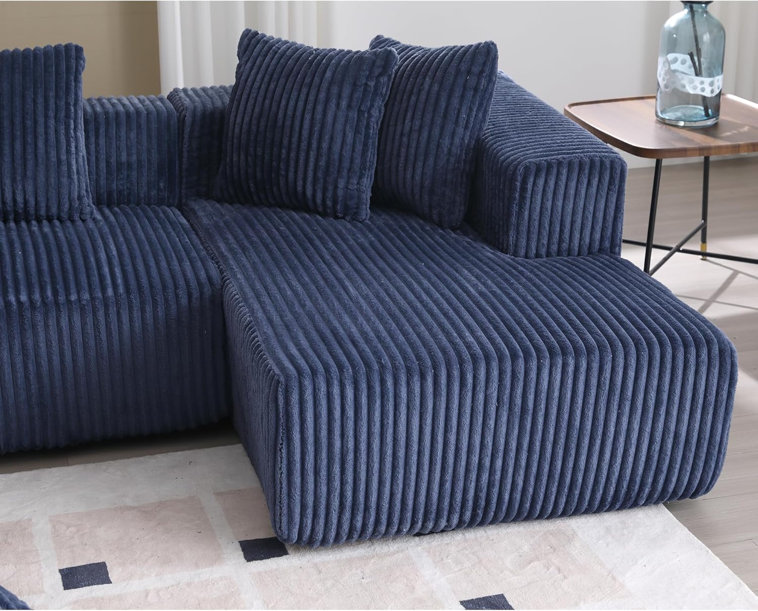 Blue Corduroy Modular Sectional Sofa with 8 Pillows P99253