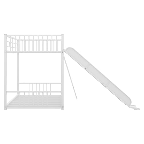 Twin Over Twin Low Bunk Bed with Slide and Ladder Y31530