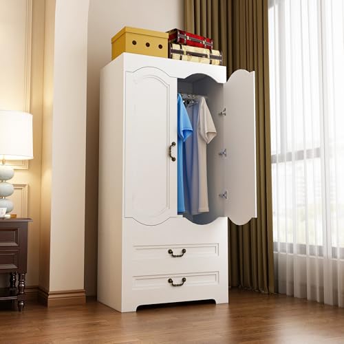 White 2 Door 2 Drawer Wooden Wardrobe V168469