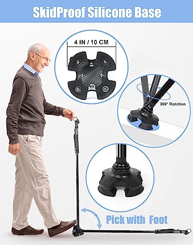 Black Adjustable Folding Walking Cane with LED Light W767559