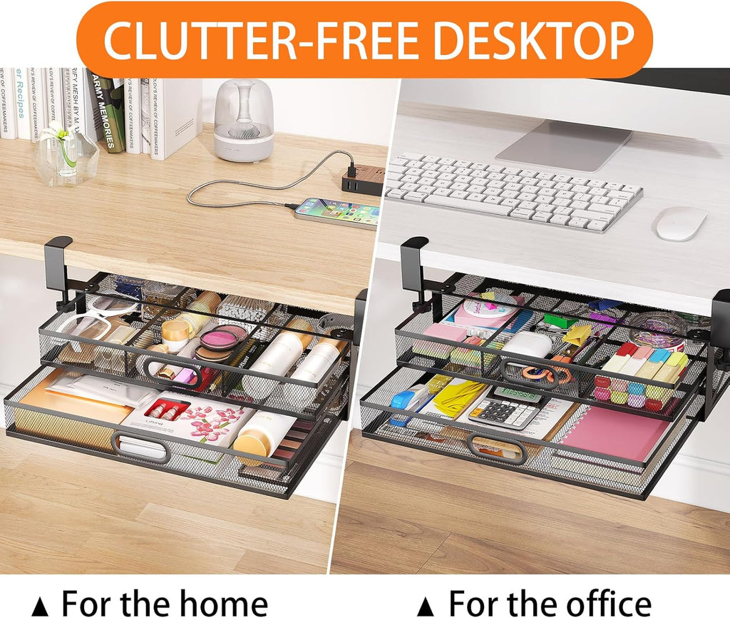 Under Desk 2 Drawer Metal Drawer Organizer Large 15.6x12x4.7 Inches D220