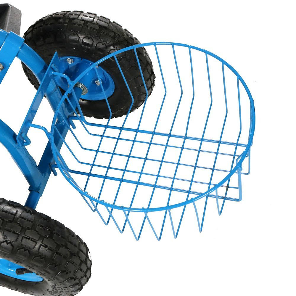 Blue Rolling Garden Cart with Extendable Steering Handle, Swivel Seat O20298