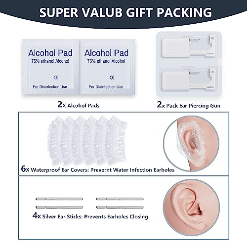 16 Pcs Disposable Ear Piercing Gun with Cubic Zirconia Stud W2308