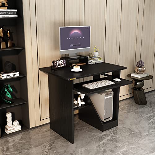 Black Computer Desk with Shelves and Keyboard Tray C2230