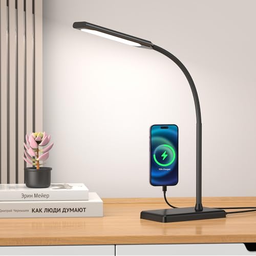 Clip on Table Lamp 3 Color Modes 10 Brightness Dimmable Reading Lamp 360° Rotatable Metal Gooseneck Desk Lamp U26853