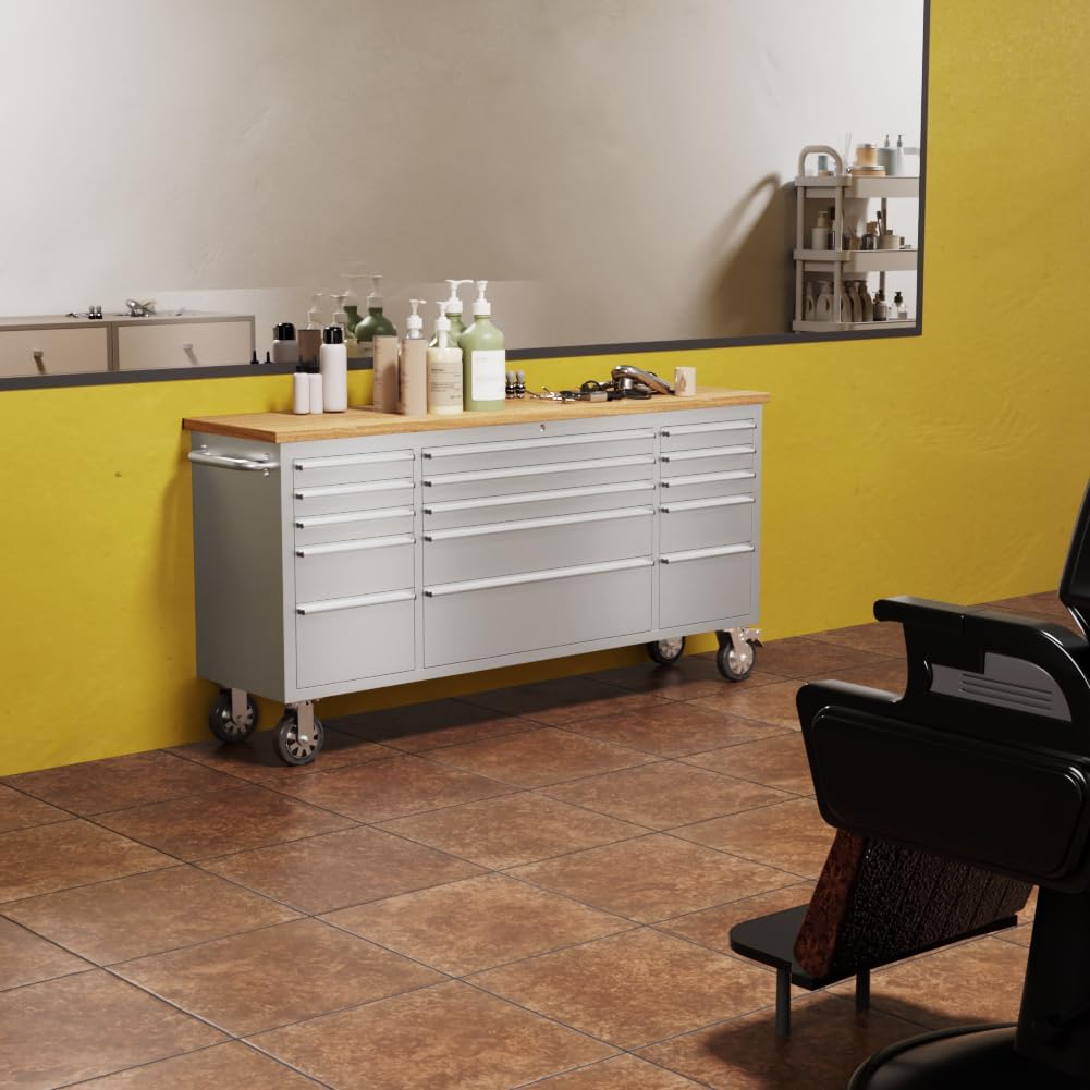 72-inch Stainless Steel Rolling Tool Chest with 15 Drawers A71744