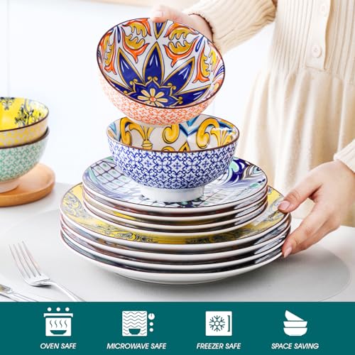 12 Pieces Black and White Ceramic Plates and Bowls Set I5079