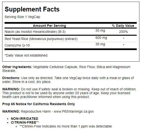 Red Yeast Rice Plus CoQ-10 90 Vegetarian Capsules T2900