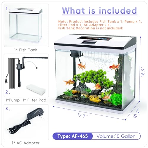 10 Gallon Glass Aquarium Fish Tank Starter Kit with Temperature and Time Display V99624