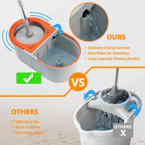 4 Reusable Microfiber Mop Heads Mop and Bucket with Wringer Set E678522