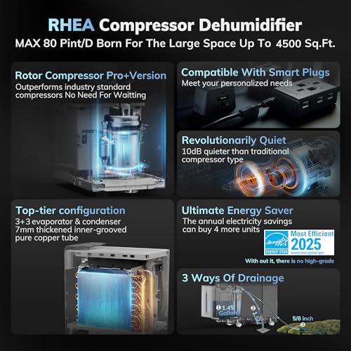 80 Pint Smart Compressor Dehumidifier with Drain Hose N823552