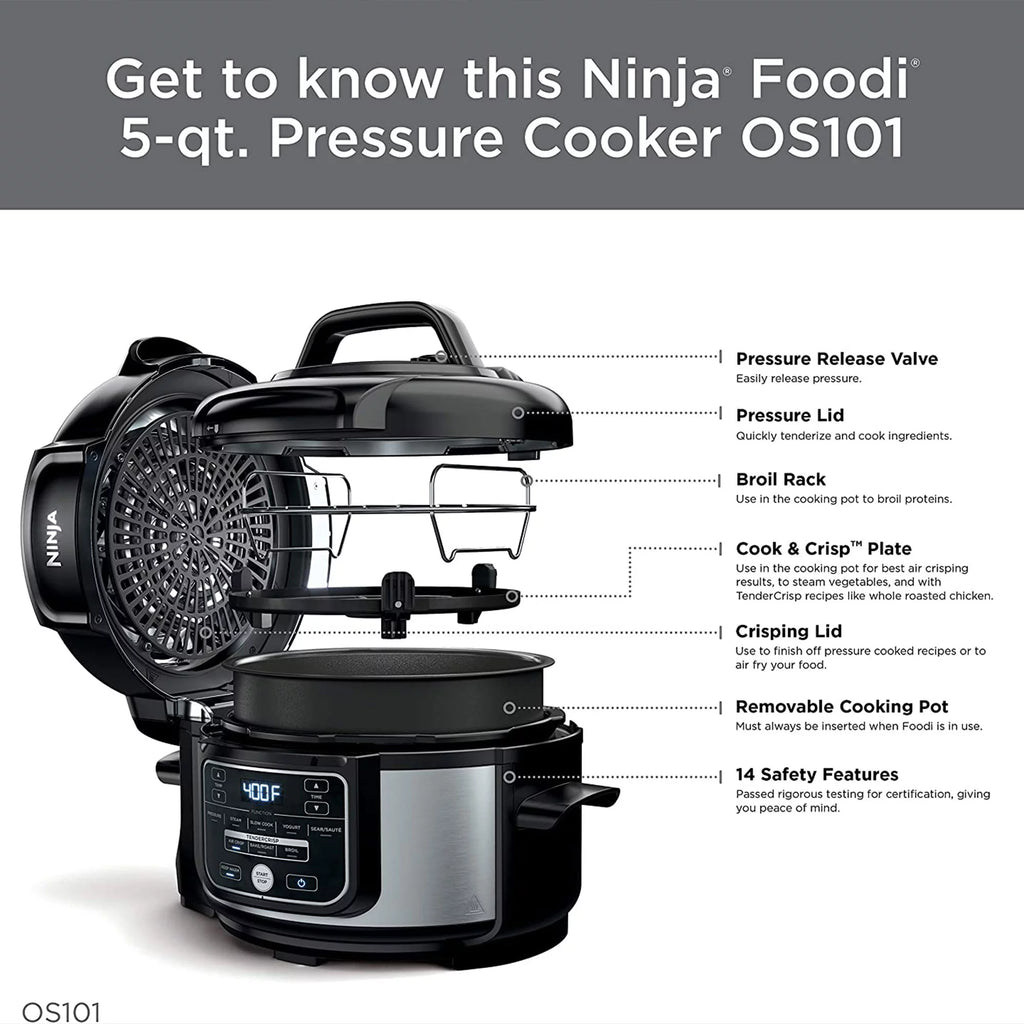 9 in 1 Pressure Cooker and Air Fryer with Nesting Rack, Silver Y13916