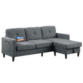 76inch Linen Grey 3 Seater L Shaped Sectional Sofa with Ottoman T166204