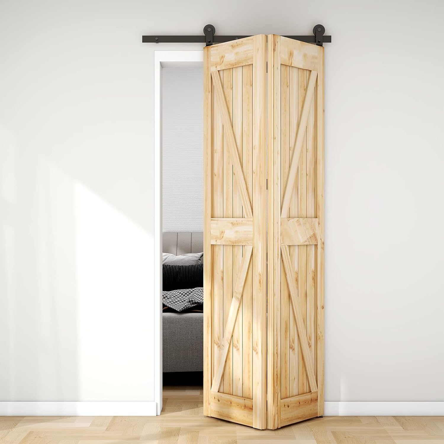 3.5FT/42'' Bi-Folding Sliding Barn Door Hardware Kit Heavy Duty D920