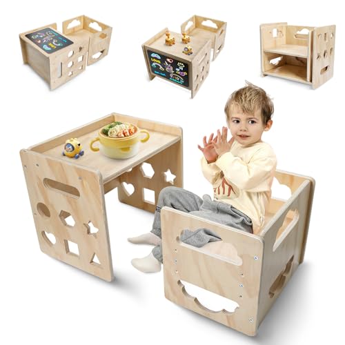 Wooden Toddler Table and Chair Set with Blackboard, 3 Heights Adjustable F246868
