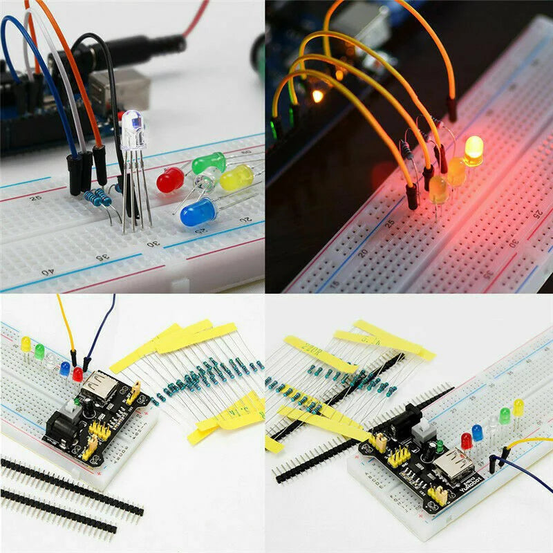 Basic Component Starter Kit with Breadboard Power Supply Jumper Wires Resistors Capacitors LED Z9824