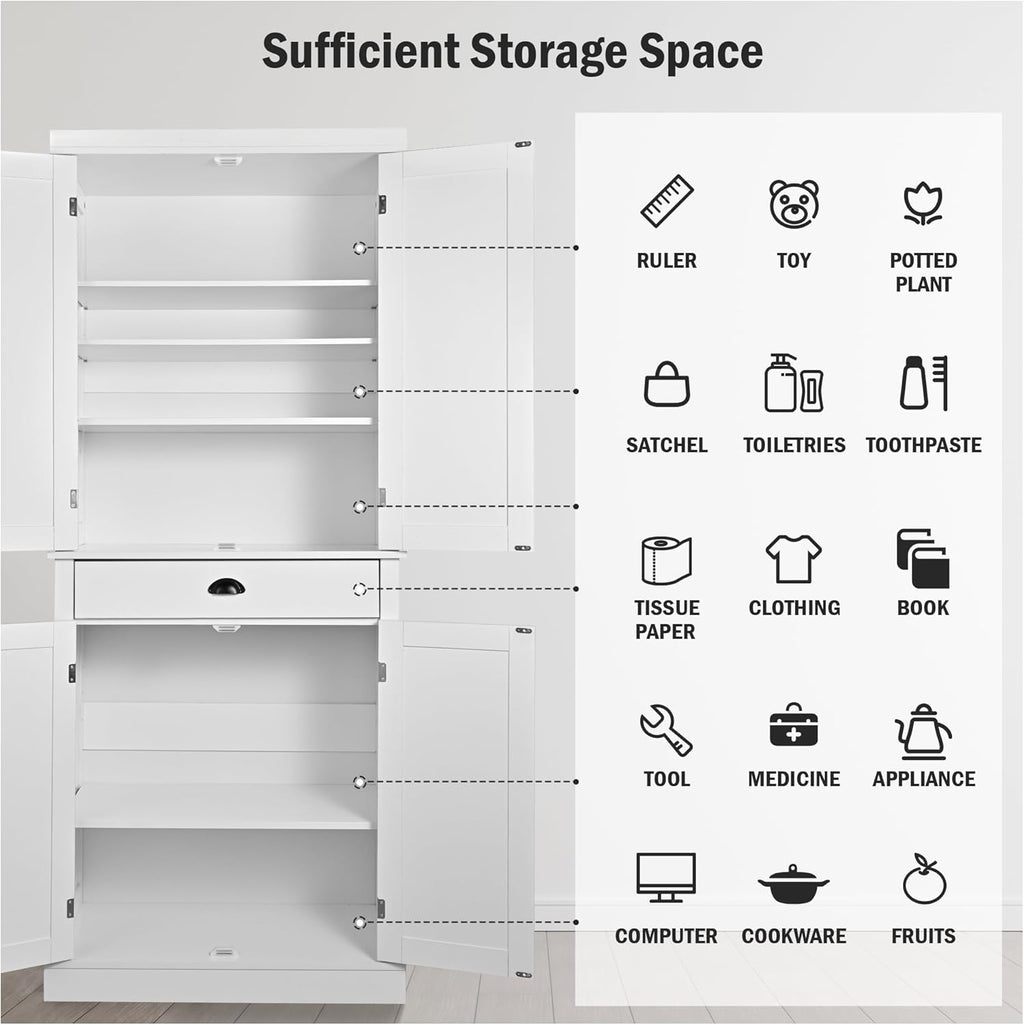 White 4 Door 6 Shelf Tall Kitchen Pantry Cabinet T264289