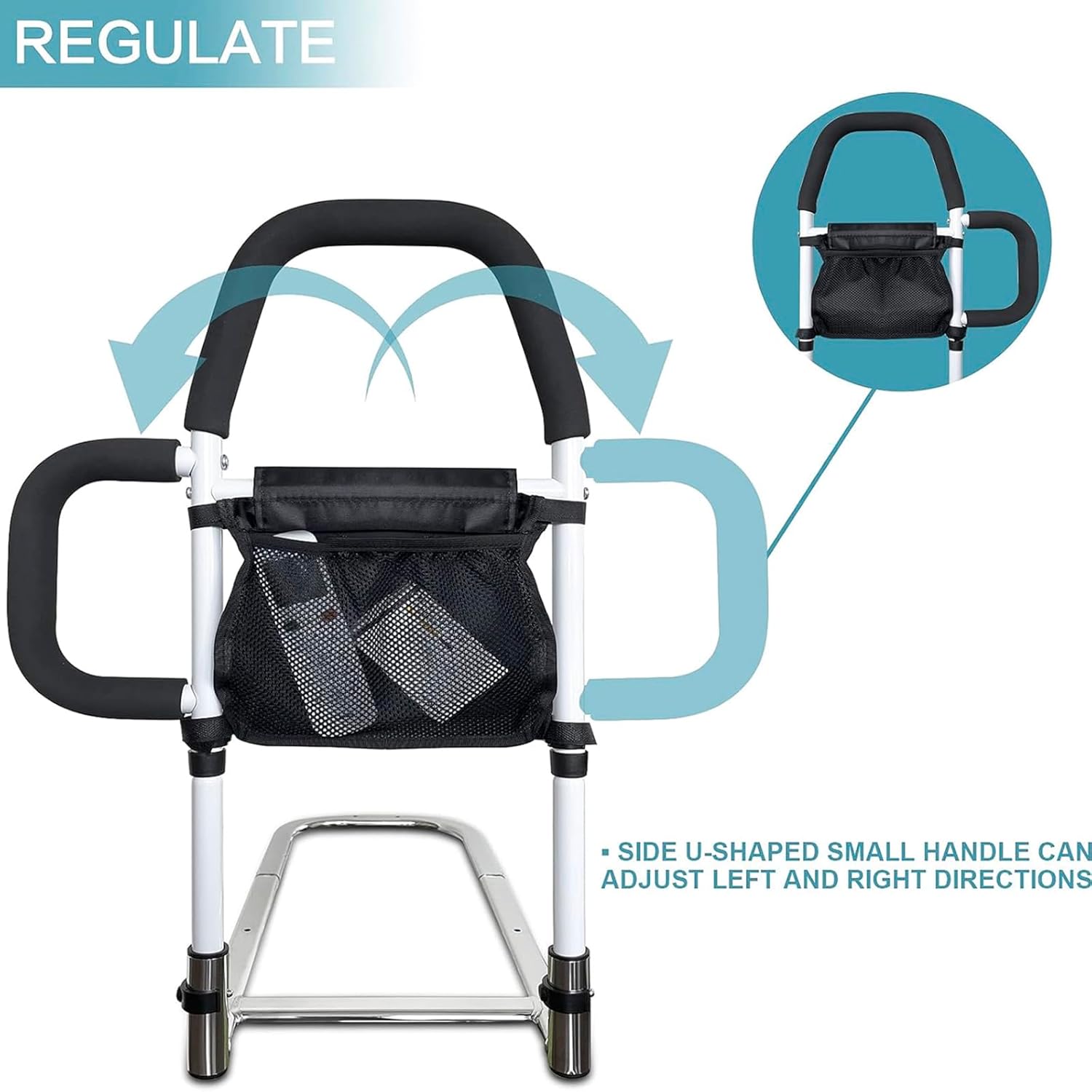 Heavy Duty 330lbs Bed Rails with Dual Padded Grab Bars & Storage Pocket P321840