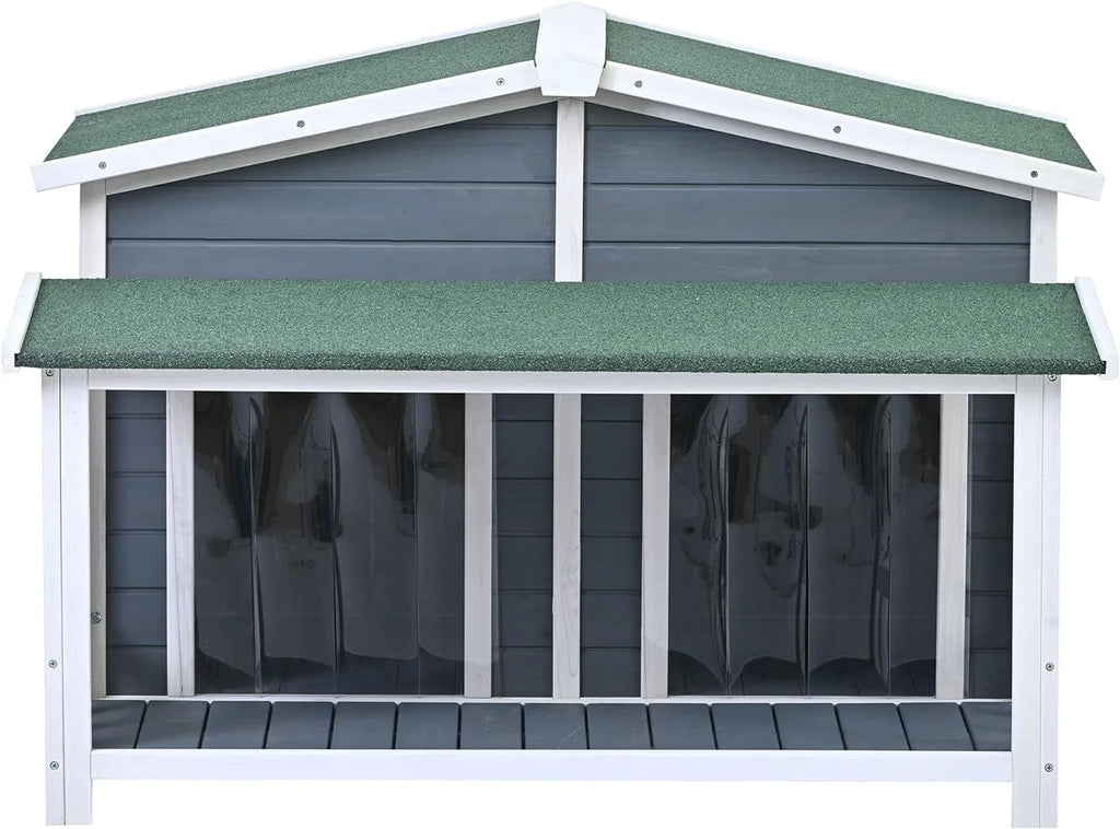 Gray Green Wooden Dog House with Porch 2 Doors S412