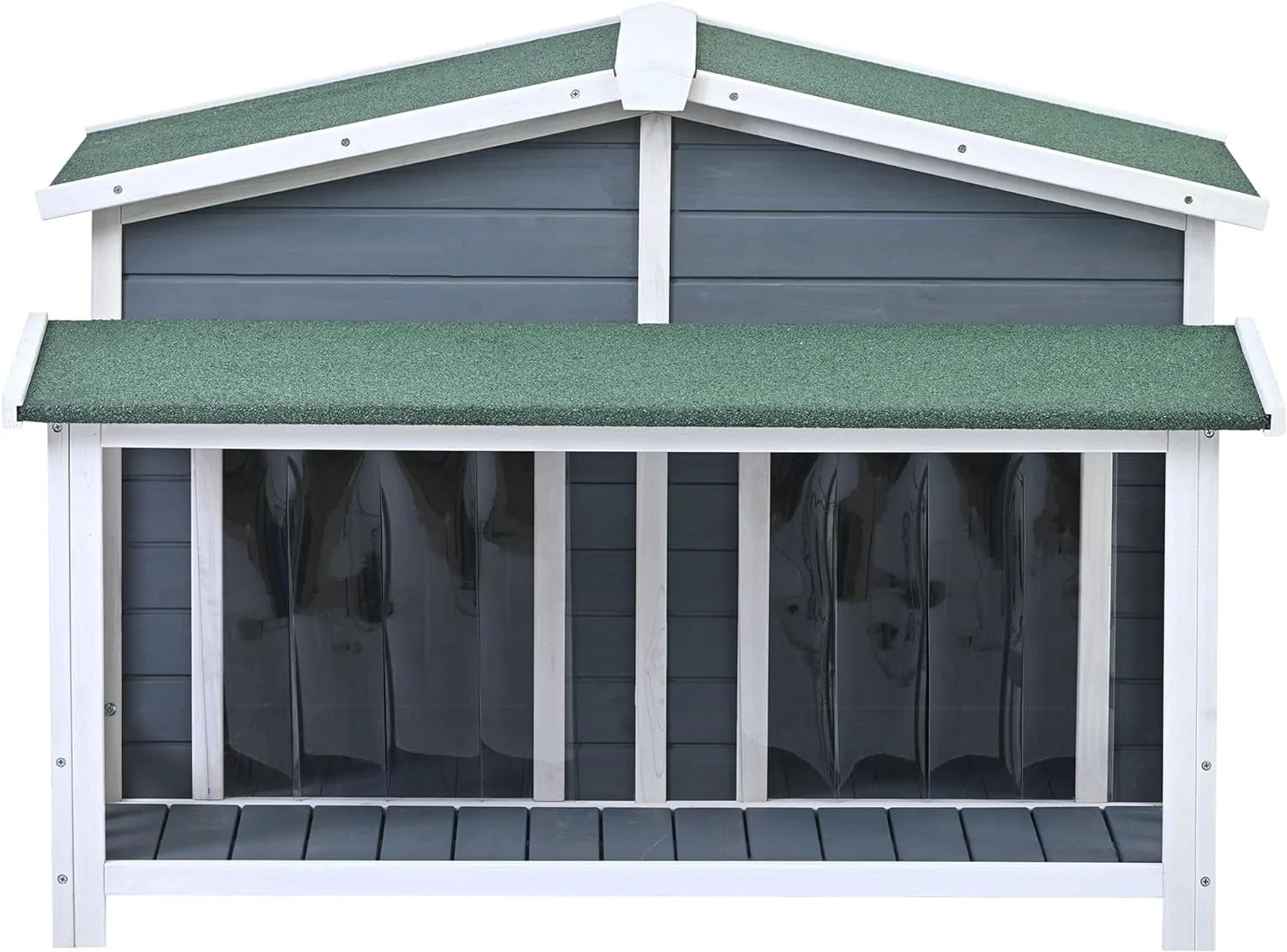 Gray Green Wooden Dog House with Porch 2 Doors S412