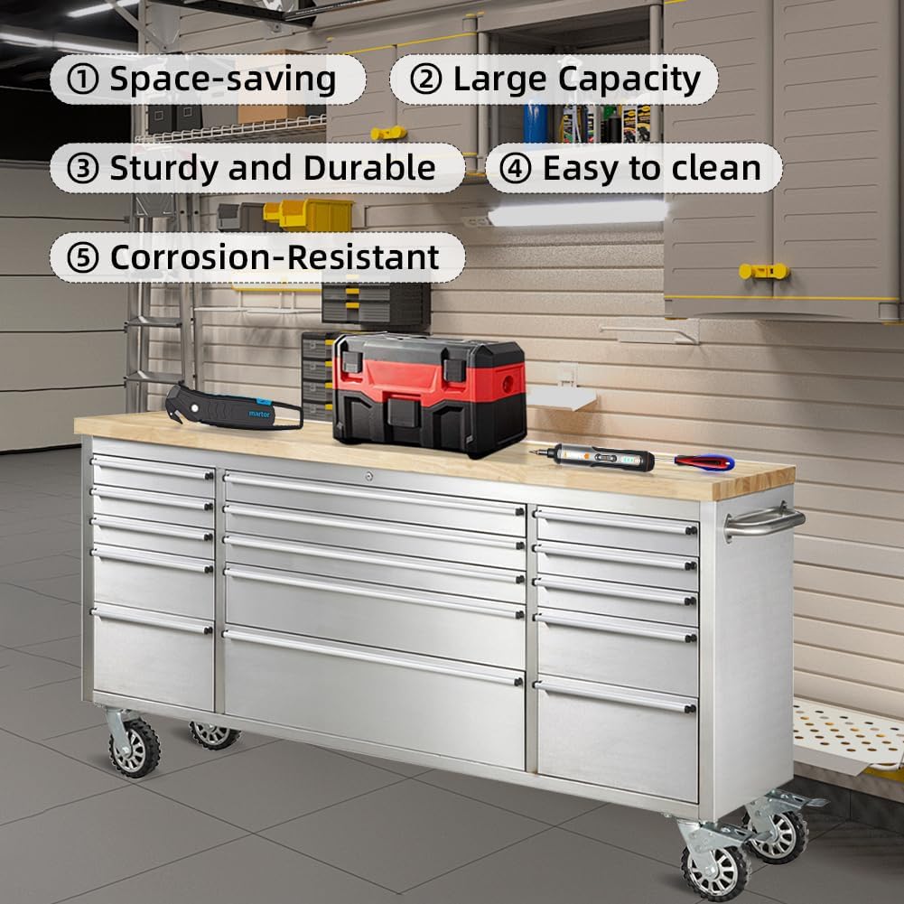 72-inch Stainless Steel Rolling Tool Chest with 15 Drawers A71744