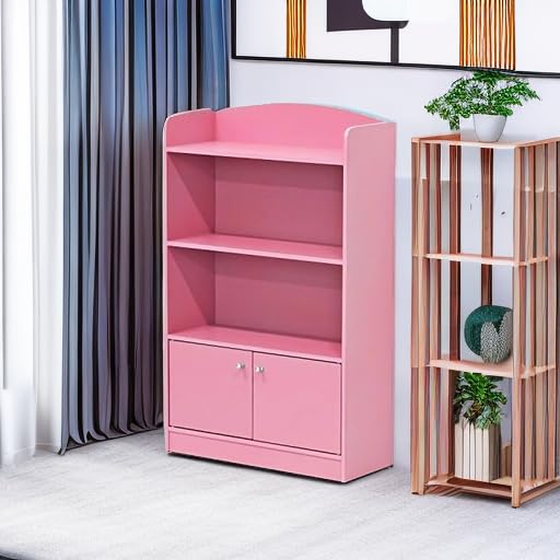 Pink 3-Tier Bookcase with Storage Cabinet S952666