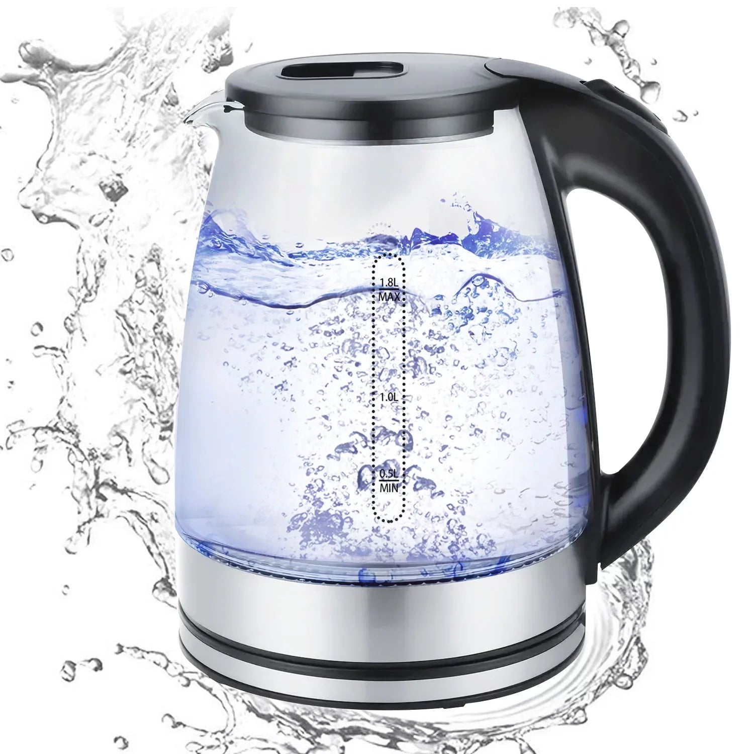 1.8 Liter Glass and Steel Electric Kettle with Auto Shut-Off U735457