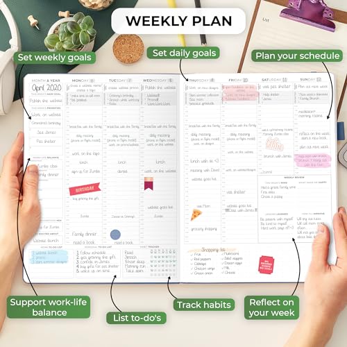 Undated Weekly & Monthly Life Planner with Time Slots, A4 (Black) D55526