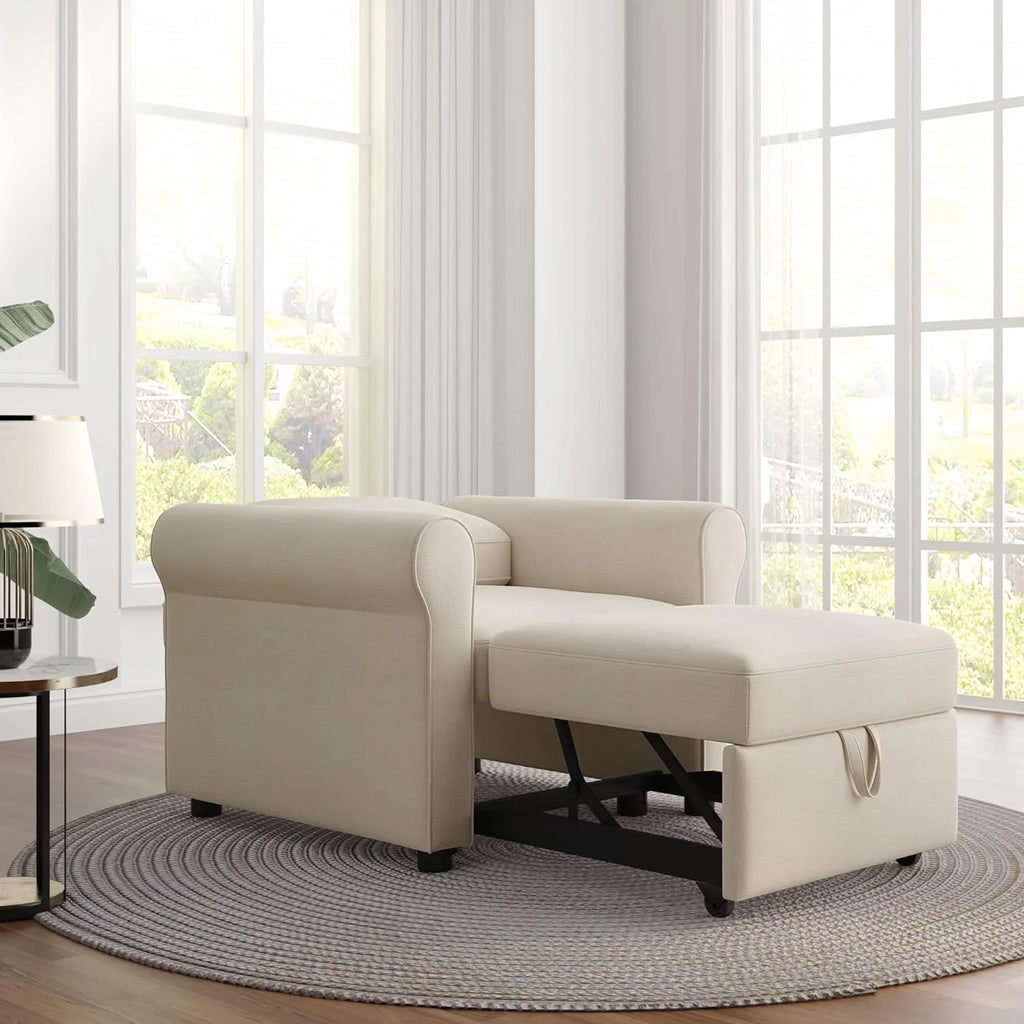 Beige Convertible Sleeper Chair Bed D557