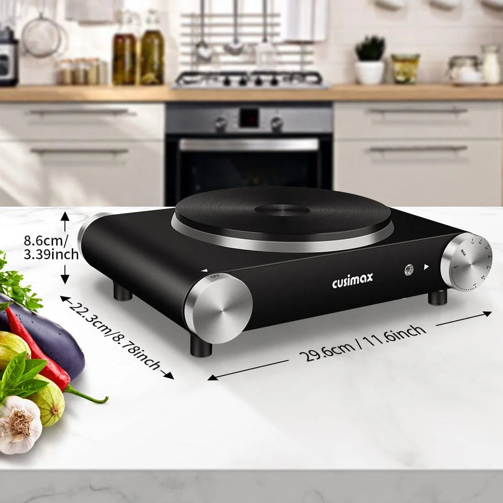 1500W Electric Hot Plate Single Burner Stainless Steel Black A521