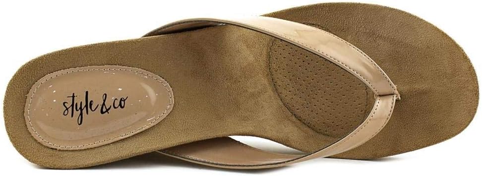 Beige Patent Thong Wedge Sandals U6147