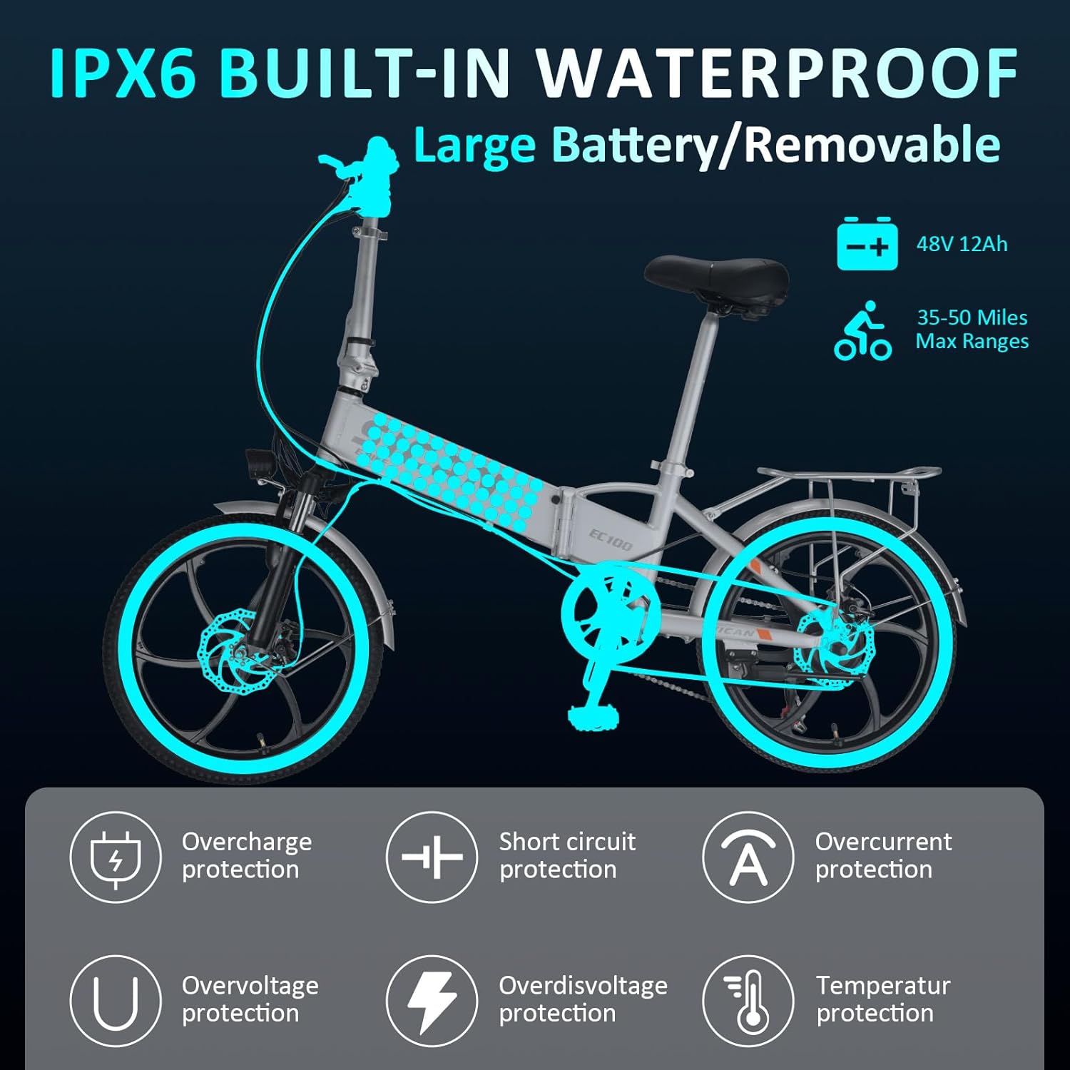 20" Tire 850W Electric Folding Bike with 48V 12Ah Battery G27147