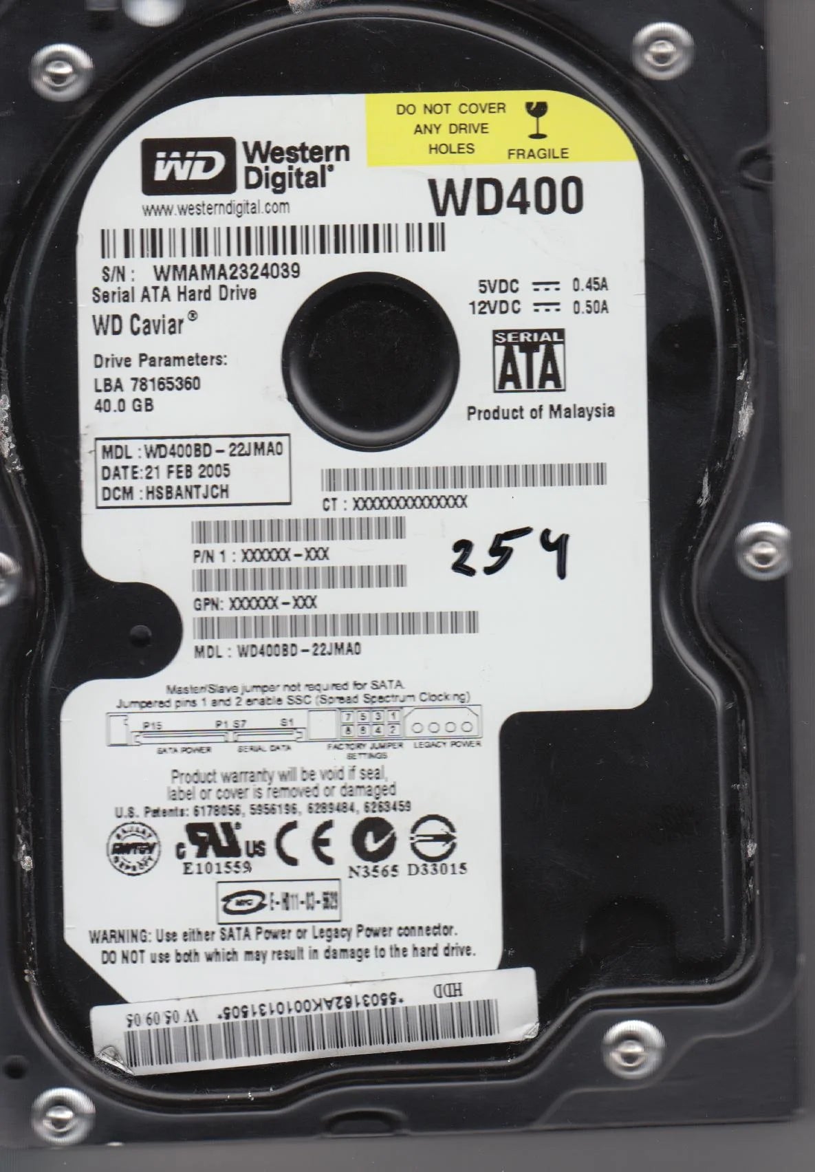 40GB SATA 3.5 Hard Drive Y8373