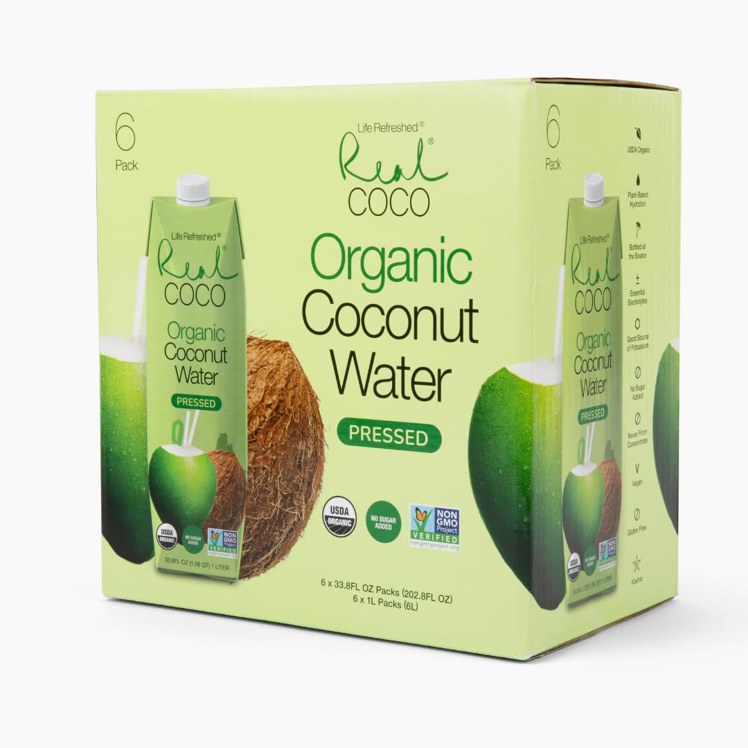 Organic Pressed Coconut Water (6-Pack 1L), No Sugar Added W546