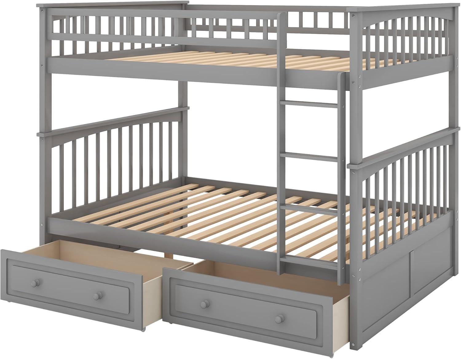 Gray Wood Full Over Full Bunk Bed with Drawers N328