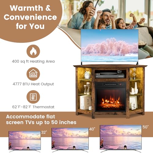 Rustic Brown Fireplace Corner TV Stand with Electric Fireplace N275086