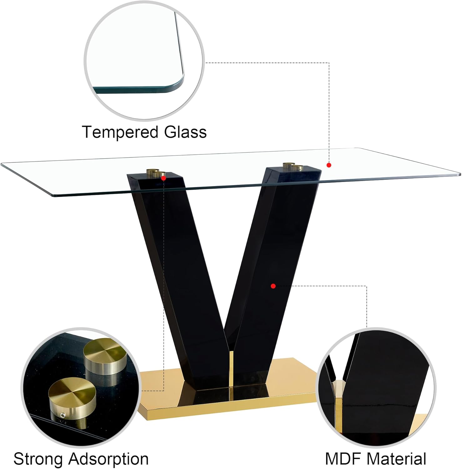 Large Rectangular Glass Dining Table with 0.4" Tempered Glass Top, 71'' x 39'' x 30 A6793