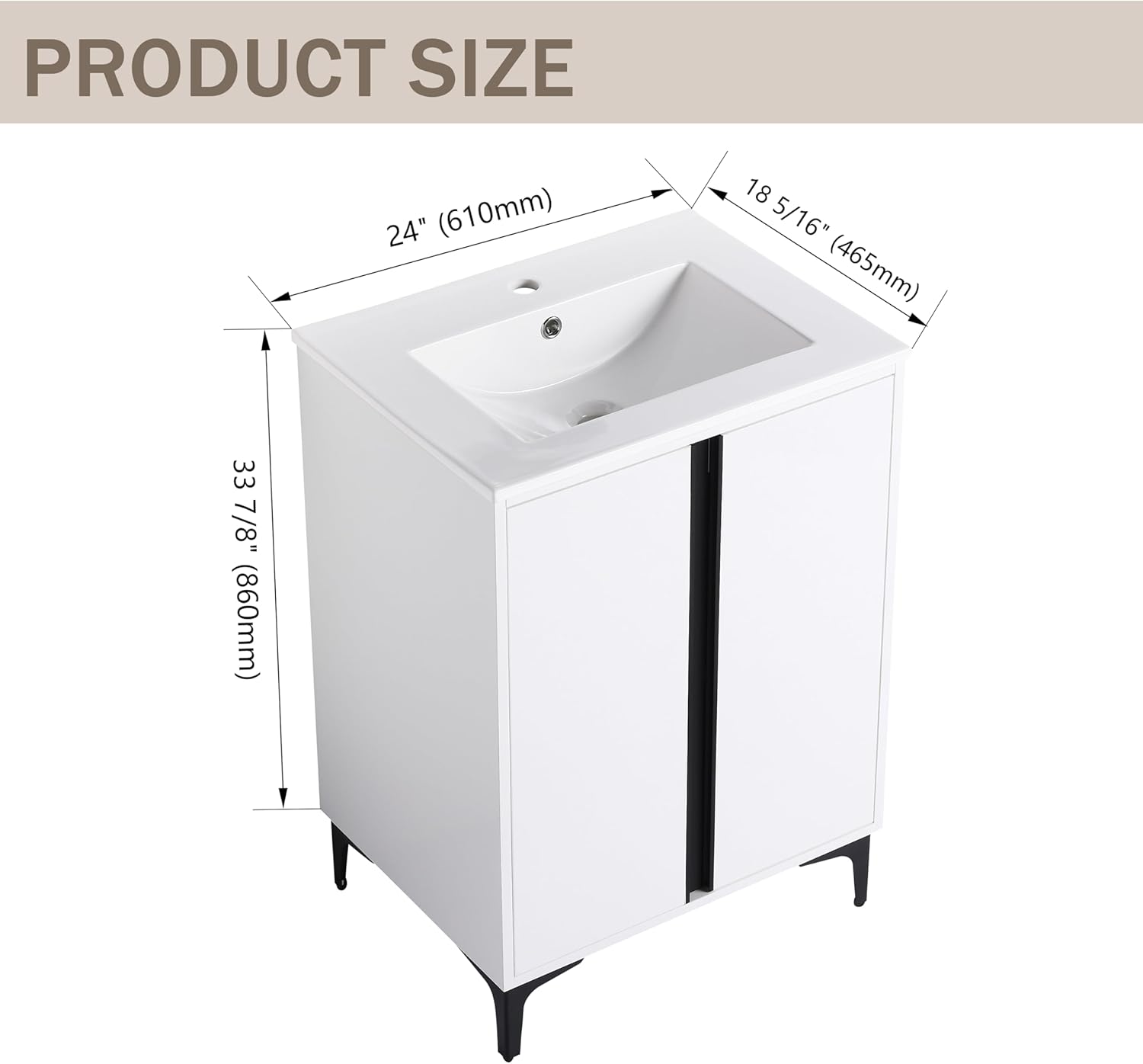 White 24 Inch Freestanding Bathroom Vanity with Ceramic Sink G1265