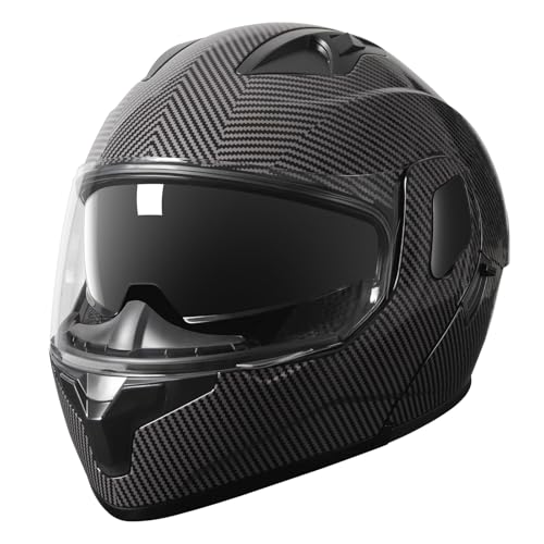 Modular Flip-Up Dual Visor Motorcycle Full Face Helmet (Bright Black, Small) S26473