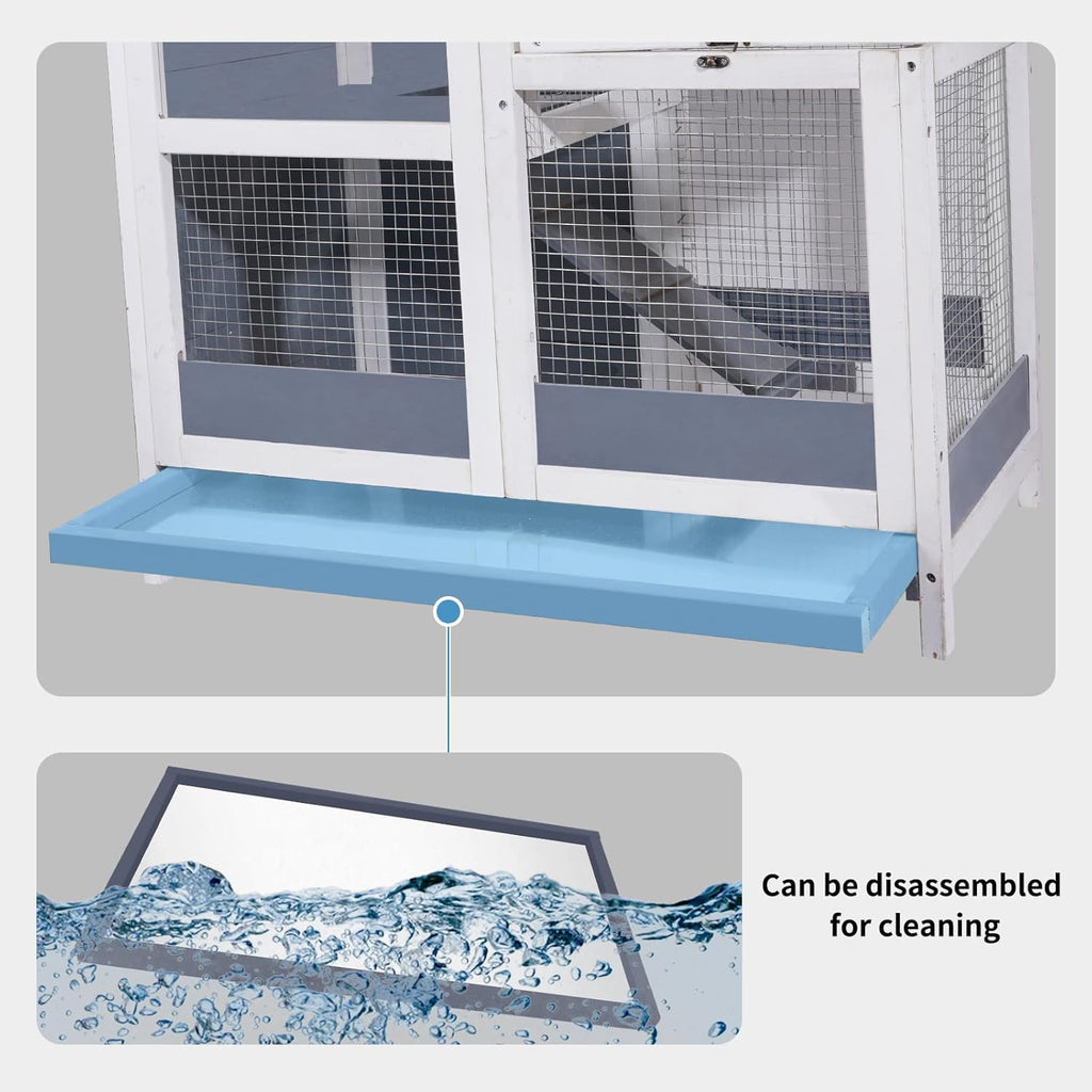 Wooden Guinea Pig Cage with Openable Roofs and Removable Tray G868584