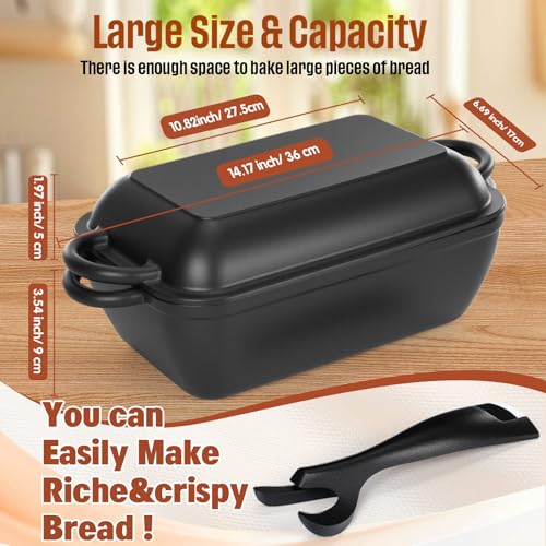 Black Cast Iron Non-stick Bread Loaf Pan with Lid 5.7 QT Dutch Oven I393848
