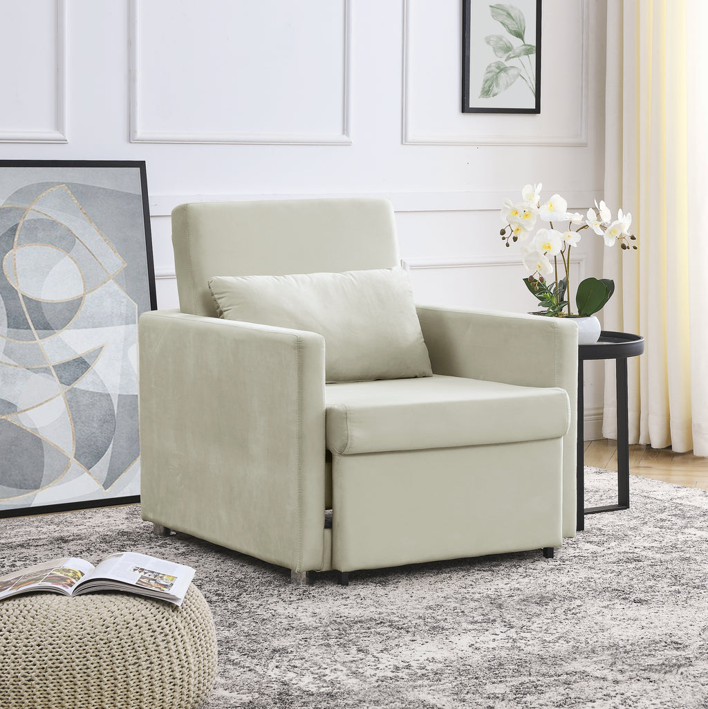 Beige Velvet Convertible Chair Bed K4253