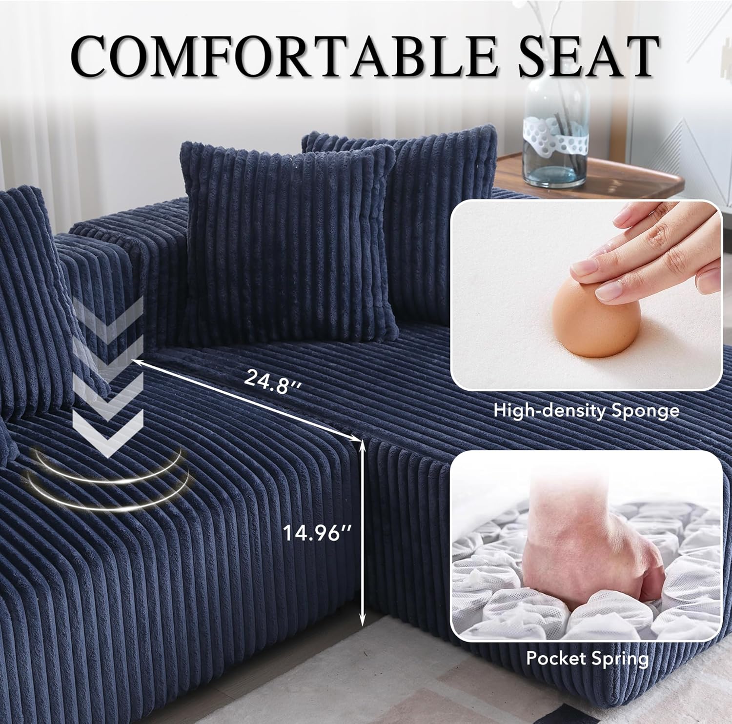 Blue Corduroy Modular Sectional Sofa with 8 Pillows P99253
