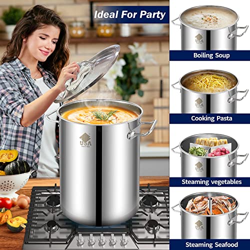 32QT Stainless Steel Stock Pot 6-Piece with Basket and Steamer Rack M969
