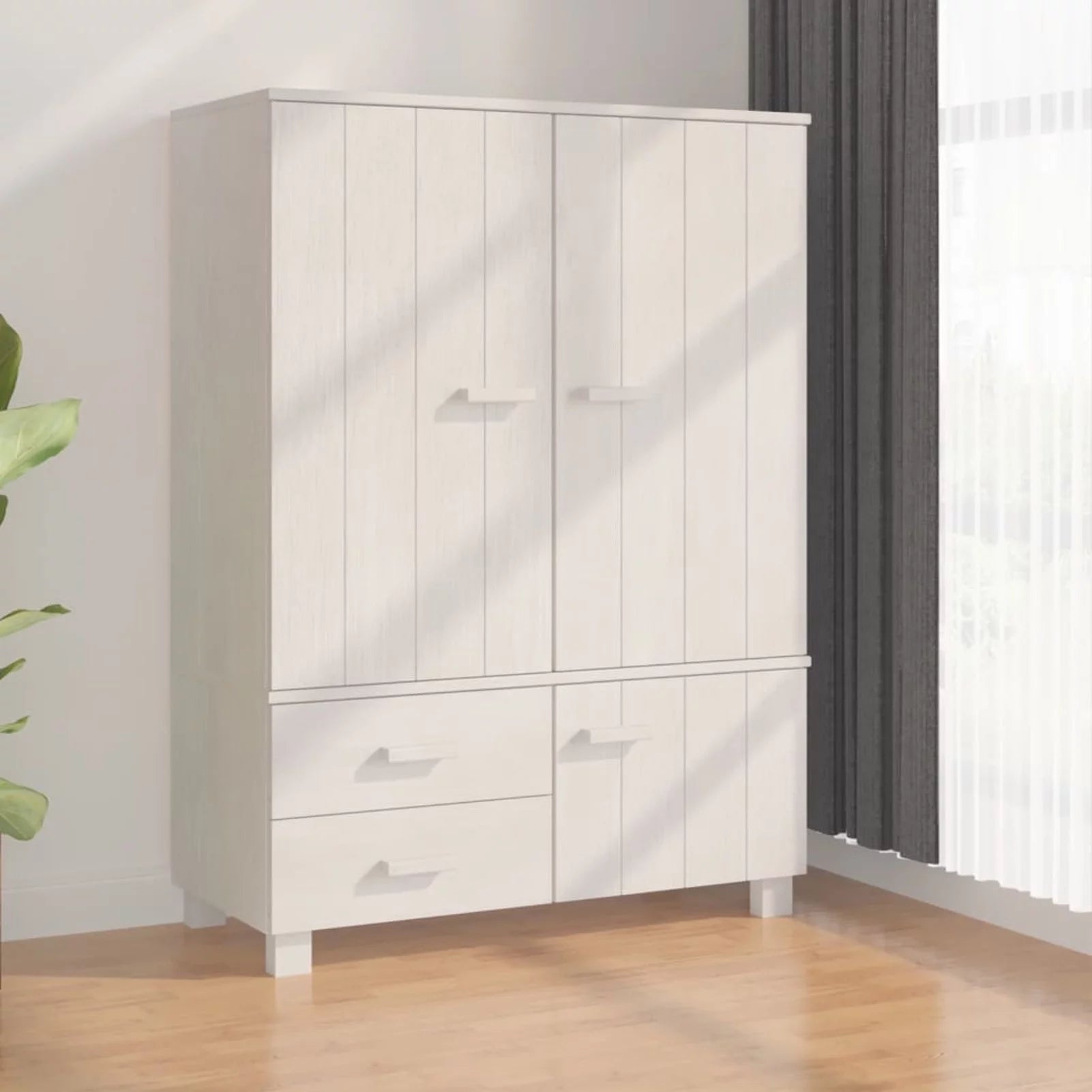 White Solid Wood Pine Wardrobe Q1936