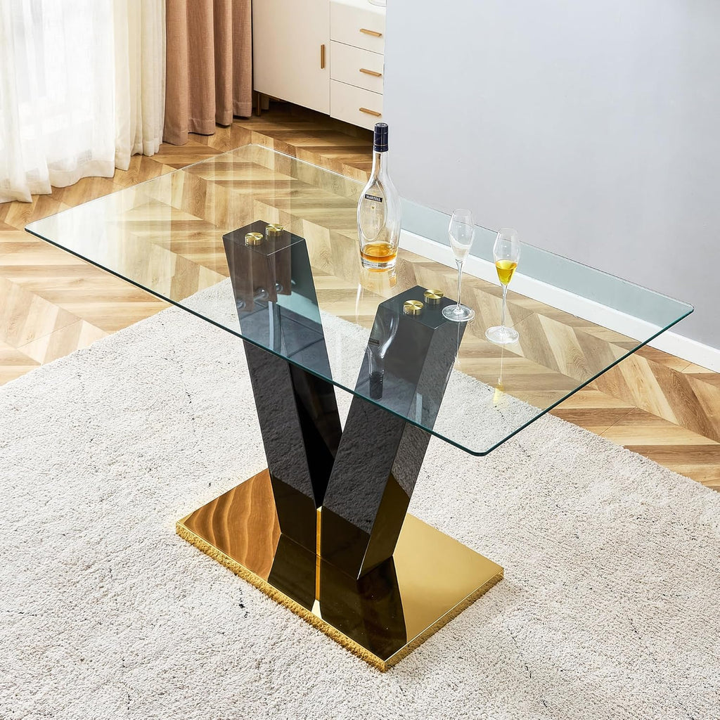 Large Rectangular Glass Dining Table with 0.4" Tempered Glass Top, 71'' x 39'' x 30 A6793