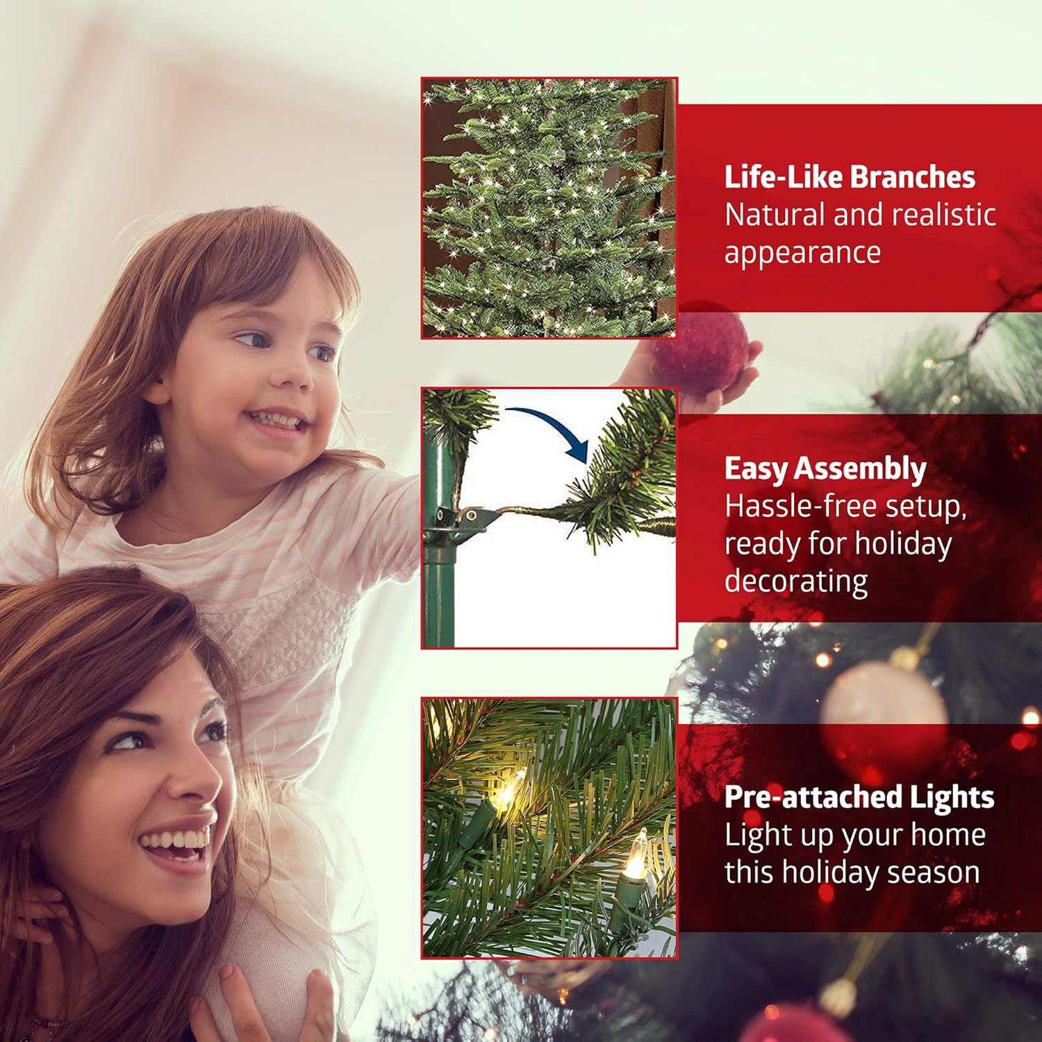7.5 Foot Pre-Lit Artificial Christmas Tree with 800 Clear Lights, Green B7689
